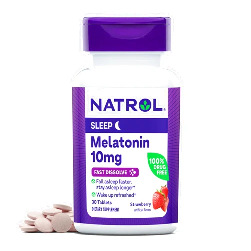 Natrol Fast Dissolve Melatonin 10 mg, Melatonin Supplements for Restful Sleep, Sleep Support for Adults, 30 Strawberry-Flavored Tablets, Up to a 30 Day Supply