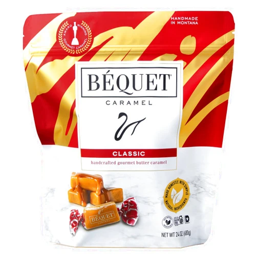Béquet Caramel - Classic - Caramel Candy Individually Wrapped - Gourmet Caramel Candy - Made in Montana - Kosher (Star D) and Gluten Free - 24 oz Resealable Pouch