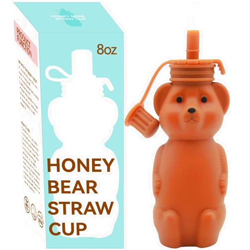 Mootikar Honey Bear Silicone Straw Cup, Babies Water Drinking Cup, 8-Ounce Therapy Sippy Bottles for Speech and Feeding Training, BPA Free & Dishwasher Safe (BROWN)