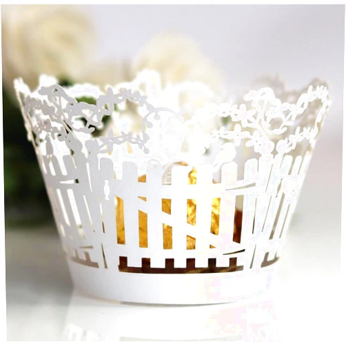 Steedna 50 Pack Lace Fence Cupcake Liners for Baking Bulwarks Laser Cut Cupcake Wrappers Cupcake Holders for Wedding Birthday Holiday Party Christmas Thanksgiving (White)