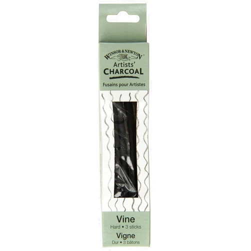 Winsor & Newton Artist Vine Charcoal Sticks, Hard, Box of 3 Sticks, Grey