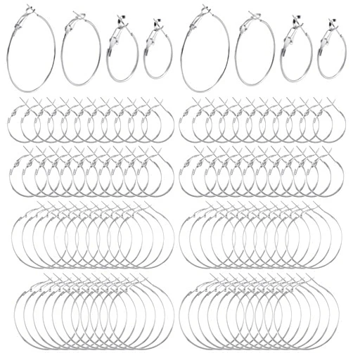 PAGOW 96Pcs Earring Hoops for Jewelry Making, Hypoallergenic Alloy Round Earrings Finding, Silver Open Beading DIY Earrings Craft Art Accessories