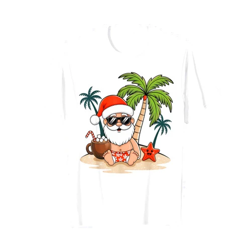 Christmas Santa Xmas Beach Tropical Hawaii Tee Funny Christmas Santa Hawaiian Beach Xmas Palm Tree Tropical T-Shirt