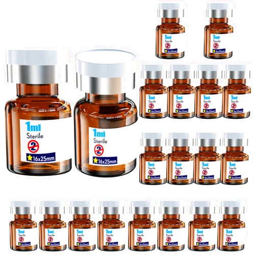 KSIITEKSLAB Ks-Tek 20pcs Sterile Empty Vial,Sample Vials with Self Healing Injection Port and Flip Off Cover,Borosilicate Injection Glass Bottle Individually Packing (Amber, 1ml)