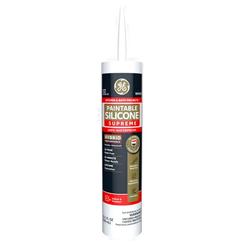 GE Supreme Paintable Silicone Caulk for Kitchen & Bathroom - 100% Waterproof Silicone Sealant, 7X Stronger Adhesion, Shrink & Crack Proof - 9.5 fl oz, White, 1 Pack