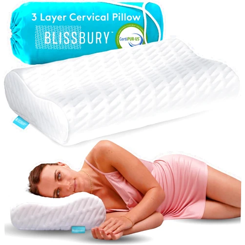 BLISSBURY Contour Pillow, Sandwich Memory Foam Contour Pillow | Curved Pillow for Neck Pain, Neck Support for Back, Stomach, Side Sleepers