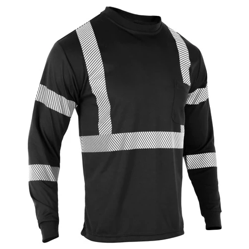 BLKNIGHTS High Visibility Reflective Safety Shirt for Men ANSI Class 2 Construction Work Black Long Sleeves Shirt