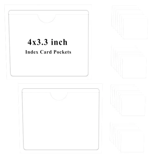 Sliverdew 30Pack Self Adhesive Index Card Pockets with Top Open for Loading Clear Plastic Labels Holders for Organizing Storage Library Card Shelves Totes Bins (4 x 3.3 Inches)
