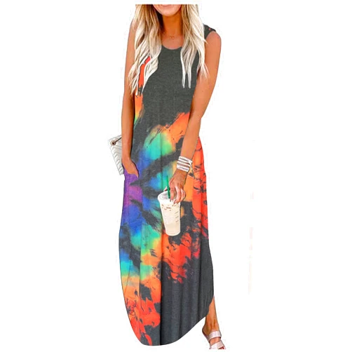 CHUNTIANRAN Summer Dresses for Women 2025 Beach Vacation Dress Boho Floral Sundresses Ladies Tropical Pockets Maxi Dress