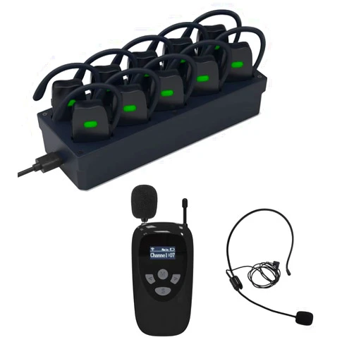 PANDAAR Wireless Tour Guide System, Tour Guide Microphone and Speaker, 1 Transmitter 10 Receivers Tour Guide Microphone,10-Slot Charge Case,Tour Guide Speaker for Museum Tours, Factory Tours