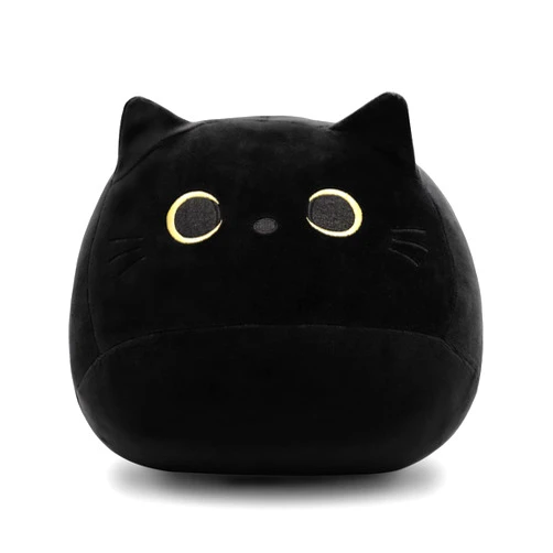 Pochita 3D Black Cat Plush Stuffed Animal Toy Pillow, Fat Plushie, Kawaii Pillows Cat Shape Design Lumbar Back Cushion Decoration