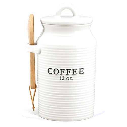 Barnyard Designs Coffee Canister for Kitchen Counter, Decorative Ceramic Coffee Container, Rustic Farmhouse Canister Jar, White (Coffee)