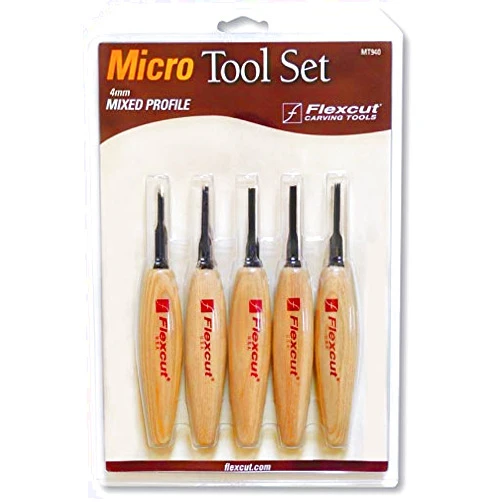FLEXCUT Mixed Profile Micro Tool Set - Wood Handle - High Carbon Steel Blade - Straight Edge - 5.5