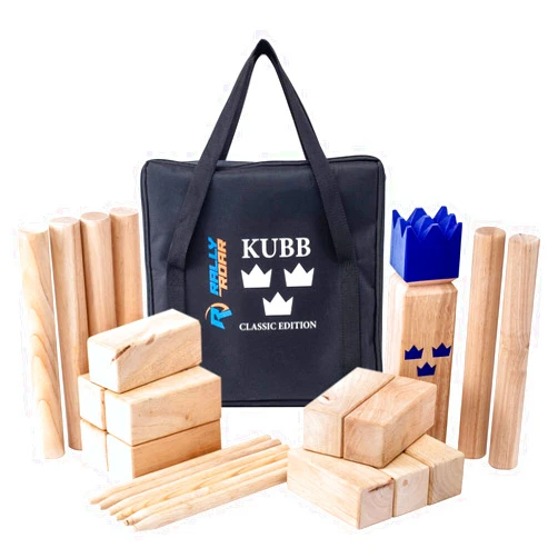 Rally and Roar Kubb Yard Game Set - Rubberwood or Pinewood - Fun, Interactive Outdoor Family Games - Durable Blocks with Travel Bag