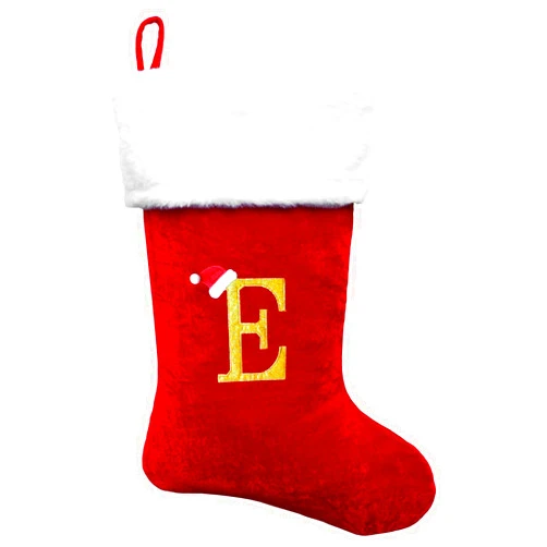 Cettkowns 21-Inch Monogrammed Christmas Stockings with Embroidered Initial Letter E, Red Velvet with 10 inch White Plush Cuff Personalized Christmas Stocking for Xmas Tree Fireplace Family Decor Gifts