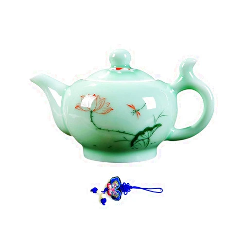 ZHAMS Celadon Handcrafted Hand Painted Tea Pot (Lotus)
