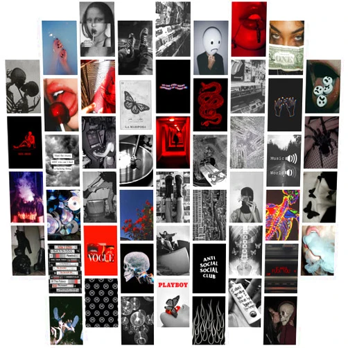 Waschbär 50PCS Grunge Aesthetic Picture for Wall Collage, 50 Set 4x6 inch, Cool Collage Print Kit, Cool Room Decor for Girl, Wall Art Prints for Room, Dorm Photo Display, VSCO Posters for Bedroom