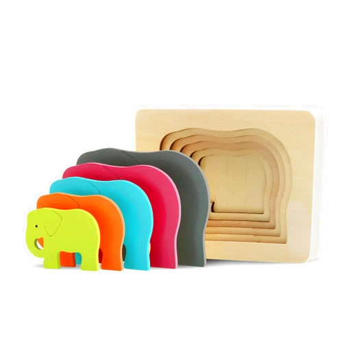 TEKOR Wooden Multi-Layered Animal Puzzles Unique Elephant Wooden Animal Puzzle Montessori Panel Early Educational Toys for Kids Ages 2 and Up | Colorful Wooden Puzzle for Toddlers