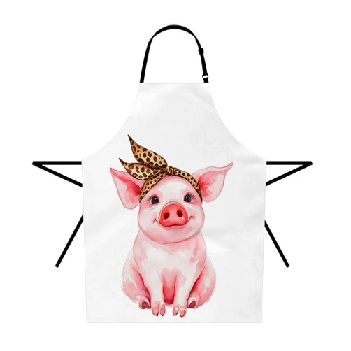 Moslion Pig Apron 31x27 Inch Farm Animal Funny Cute Piggy Wearing Leopard Bandanna Kitchen Chef Waitress Cook Aprons Bib with Adjustable Neck for Women Men Girls Pink