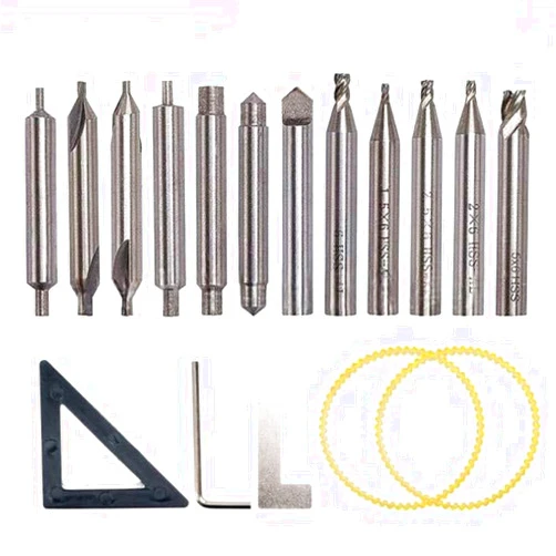 Partslety Milling Cutter Drill Bit Set, High Hardness Sleeve Vertical Spare Parts Tool, Milling Cutter Drill Bit Set Tools Vertical Spare Parts for Key Cutting Machine 17 piece set