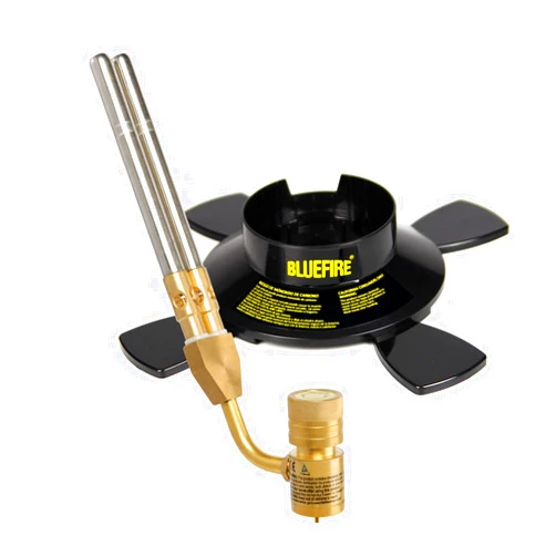 BLUEFIRE MRAS-8103 Double Flame Jet Turbo Torch Head High Output 17060 BTU+Dual-Use Camping & Brazing Fuel Gas Cylinder Stand Star Shape Bottle Base Propane MAPP MAP PRO Canister Stabilizer