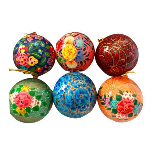 Rumikrafts Christmas Ornaments Handmade Colorful Paper Mache Hanging Balls, Set of 6 (Floral2)