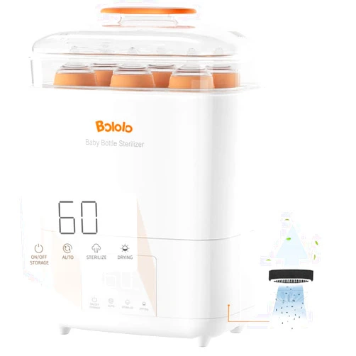BOLOLO Baby Bottle Sterilizer and Dryer| Sanitizer for Baby Bottles，Breast Pump | 600W Stronger Power eletric bottle steamer box | LED Touch Screen | Auto Shut-Off