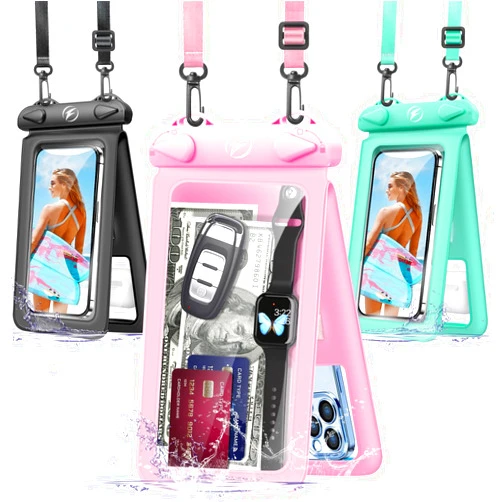 FONKEN Waterproof Phone Pouch [3-Pack] Double Space Waterproof Phone Case with Adjustable Lanyard Water proof Cell Phone Pouch for iPhone IPX8 Underwater Phone Cases Phone Dry Bag for Vacation Beach Swimming