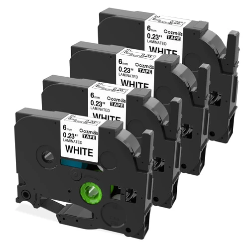 Oozmas TZe-211 TZe211 Compatible with Brother P-Touch Label Tape 1/4 Inch TZ TZe Tape 6mm 0.23 Inch Laminated Black on White Ptouch Refills PTH110 PT-D210 PTD220 Label Maker Tape Cartridges, 4-Pack