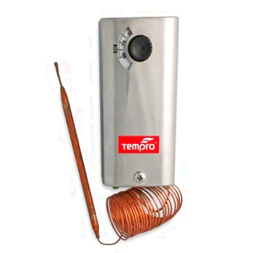 Tempro TP505 Line Voltage -30 to 90 Degree F 60 in. Bulb Steel Housing SPST Thermostat