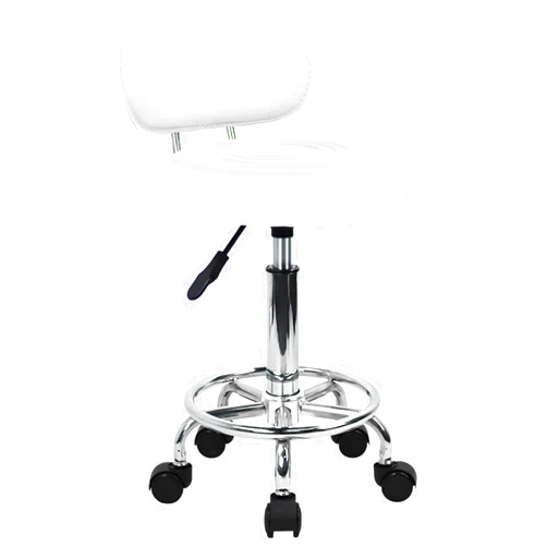 KKTONER PU Leather Modern Rolling Stool with Low Back Height Adjustable Work Salon Drafting Swivel Task Chair with Footrest (White)