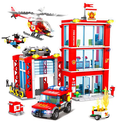 Mkmimo City Fire Station Building Kit, Compatible with Lego Fire Rescue Building Blocks, Includes Fire Station, Fire Truck, Fire Helicopter and Drone Toy Set Gift for Kids Boys Girls Age 6-12（784 PCS）