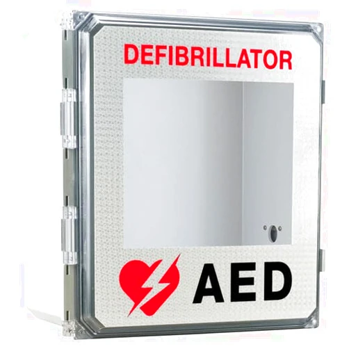 CUBIX SAFETY Alarmed Outdoor AED Cabinets. Fits All Defibrillators on The Market. Perfect for use in Schools, Churches, Arenas, or Other campuses. Measures 16.63