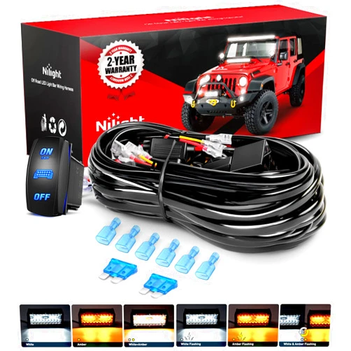 Nilight 16AWG Strobe Light Wiring Harness Kit 2 Leads Customized for 6 Modes Amber White Strobe Lights LED Work Light 12V 40A On Off 8 Pin Switch Modes Changing Memory Reset Function