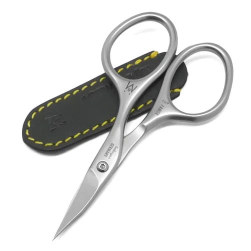 GERMANIKURE Nail and Cuticle Scissors - FINOX Stainless Steel Professional nail scissors for nail tips - nail scissors curved Manicure Tools in Leather Case - Ethically Made in Solingen Germany - 4702