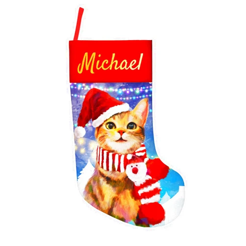 XIAYUEHUA Personalized Christmas Stockings with Names Custom Santa 2023 Christmas Stockings 18 Inch Xmas Holiday Decoration Gifts for Family Kids Friends (Cat)