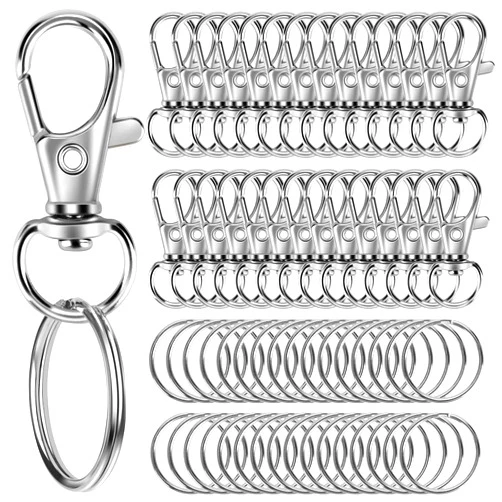 Sucrown 60PCS Keychain Making Kit, Including 30PCS Keychain Clips Hooks and 30PCS Key Chain Rings, Keychain Accessories, Lobster Claw Clasps with Keychain Rings for Crafts