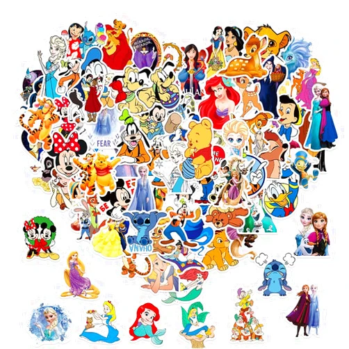 FXBUY 100Pcs Kids Disney Stickers Pack Princess Stickers Cute Cartoon Characters Stickers Movie Decal Childrens Decorative Sticker for Kids Teens Adults Waterproof Stickers for Water Bottle Laptop Luggage