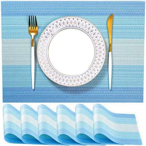 LEXMORE PVC Woven Placemats 6 PCS Wipeable Indoor/Outdoor Table Mats Washable Vinyl Place Mats for Dining Table, Set of 6-Ocean Geode