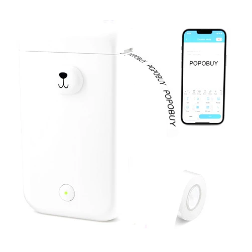 POPOBUY Bear Label Maker Machine with Tape, D30S Cute Portable Bluetooth Mini Label Printer, Smart Phone Handheld Thermal Sticker Small Labeler Inkless for Home Office