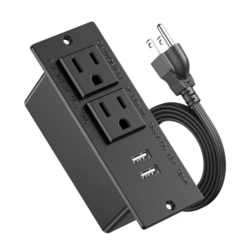 Jgstkcity Conference Recessed Power Strip Socket 9.8Ft Cord,Furniture Flush Mount Charging Station,Desktop Power Grommet Power Strip with 2 Outlets,2 USB Ports,Desk Outlet for Side Table or End Table