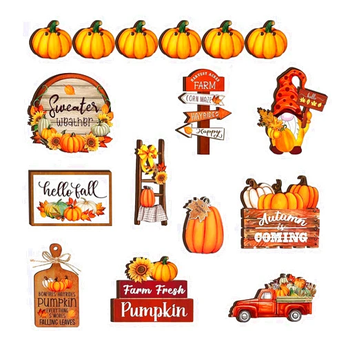 Creahappy 16PCS Fall Tiered Tray Decor Set Thanksgiving Pumpkin Wooden Decorations Set Rustic Farmhouse Truck Style for Fall Thanksgiving Table Holiday