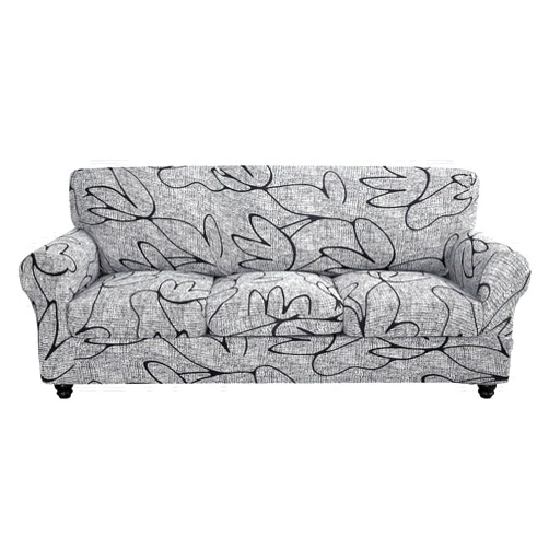 SearchI Stretch Sofa Cover Printed Couch Cover, Floral Pattern 4 Pieces Sofa Slipcover with 3 Separate Cushion Cover, Washable Furniture Protector for Living Room(Sofa, Grey Lotus+White)