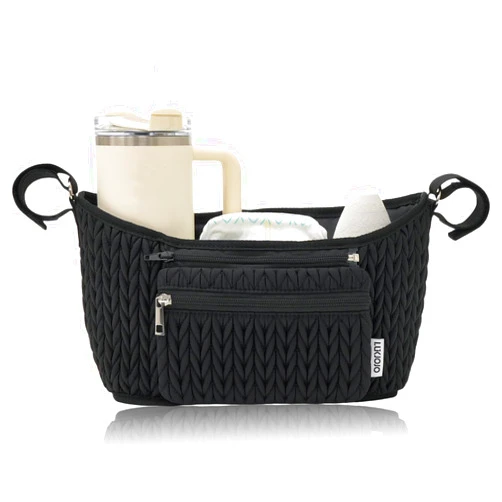 LUKJOJO Stroller Organizer - Stylish 3D Herringbone Quilting Nylon, Universal Fit, Detachable Bag, Adjustable Multi-Storage for Baby Essentials