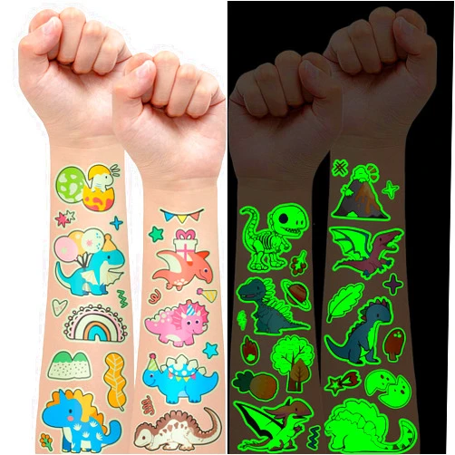 EMOME 140+ Styles Luminous Kids Tattoos, Temporary Tattoo Stickers Waterproof for Boys and Girls, Children Glow Party Favors Supplies Games (Dinosaur)
