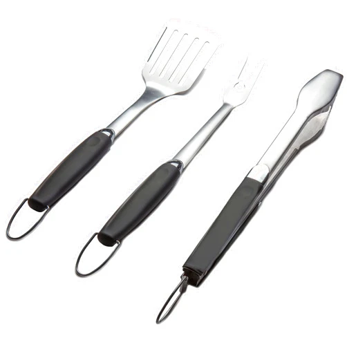 Simplistex 3 Piece Stainless Steel BBQ Grill Tool Set w/Tongs, Spatula & Fork - Accessories for Outdoor Barbecue Grills (3 Piece Set)