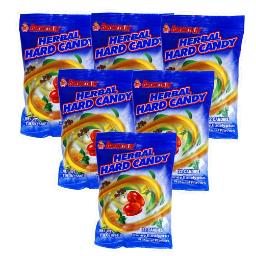 Broncolin Candy Drops Herbal Extracts, Ecalyptus Flavor, 6-Pack of 22 Drops each, 6 Bags