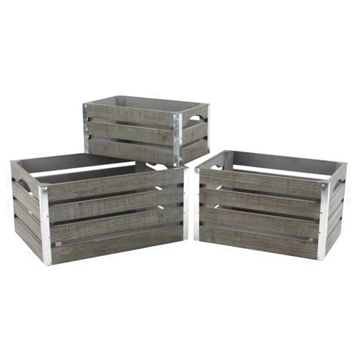 Wald Imports 8113-S3 Gray-wash Wood Crates44; Set of 3 - Medium