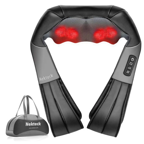 Nekteck Shiatsu Neck and Back Massager with Soothing Heat, Electric Deep Tissue 3D Kneading Massage Pillow for Shoulder, Leg, Body Muscle Pain Relief, Home, Office, and Car Use