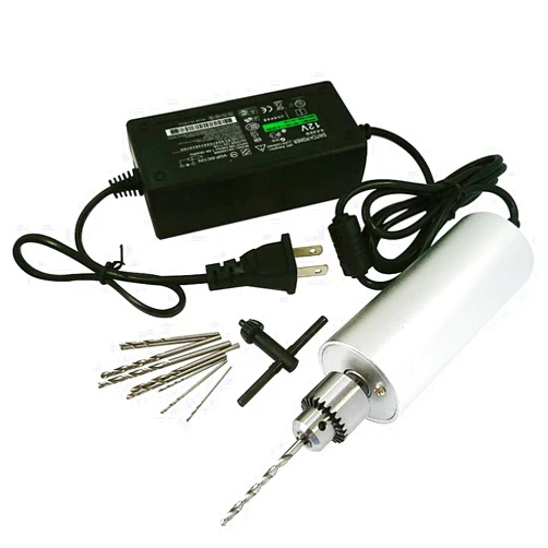 Yakamoz 0.3mm - 4mm Micro Aluminum Portable Handheld Drill DIY PCB Mini Electric Hand Drill with 5A Power Supply & 10pcs Micro Drill Bits